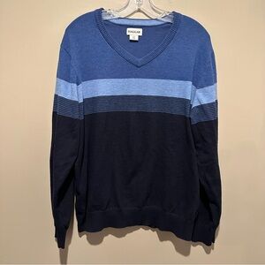 Haggar Clothing Mens V-neck Sweater Size Large Long Sleeve Blue GrandpaCore Prep